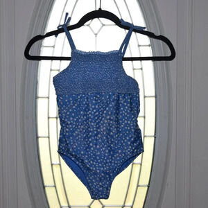 WONDER NATION Girl's Smocked Polka Dot Swimsuit One Piece Size M 7/8